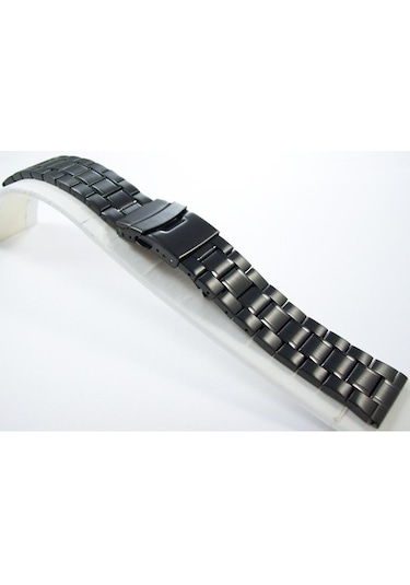 22Mm Siyah Metal Saat Kordonu Çelik Kolçak 1.Kalite Kayış Şeritli
