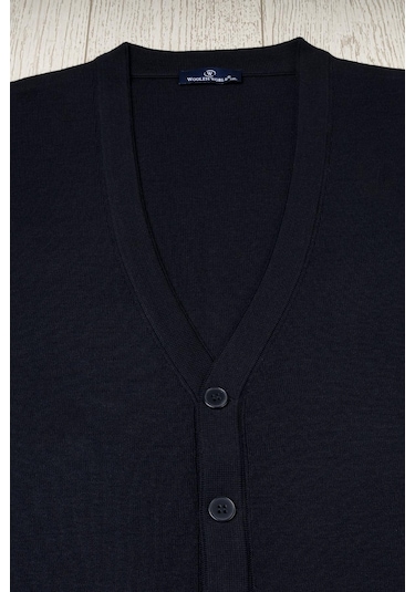 Cepli V Yaka Battal Büyük Boy Düğmeli Yünlü Triko Yelek Lacivert
