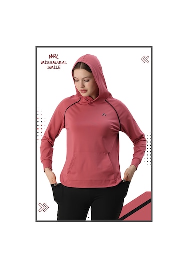 Kadın Spor Eşofman Takım İspanyol Paça Çift Cepli Alt &kapüşonlu Kanguru Cepli Üst Gül Kurusu 3053 Gül Kurusu