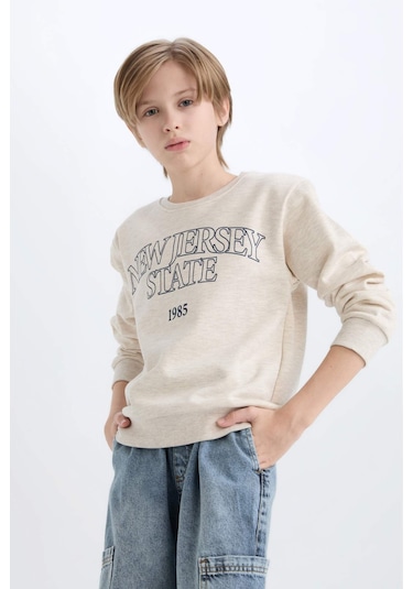 DeFacto Erkek Çocuk Bisiklet Yaka Baskılı Sweatshirt D6210A824CWBG277 DeFacto Erkek Çocuk Bisiklet Yaka Baskılı Sweatshirt D6210A824CWBG277
