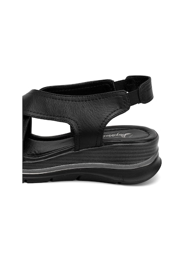 Elit Koc25-62 Kadın Hakiki Deri Dolgu Topuk Sandalet Siyah Siyah