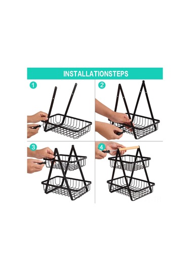 Teltree Ev Füme Mutfak Demir Çelik Çift Katlı Katlanabilir El Sepeti Məhsul Saxlama Rafı Kc-sgl861 Qara Siyah