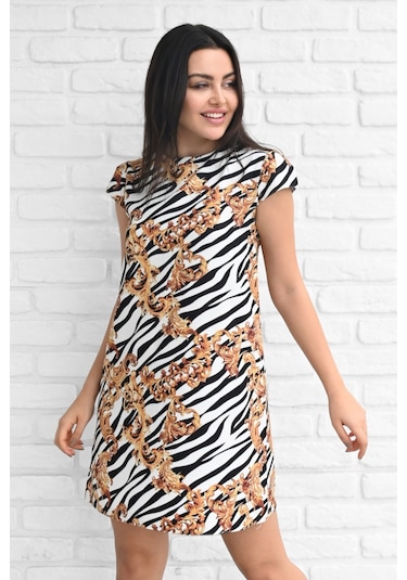 Kadın Desenli Kısa Kollu Elbise 5167-23 001
