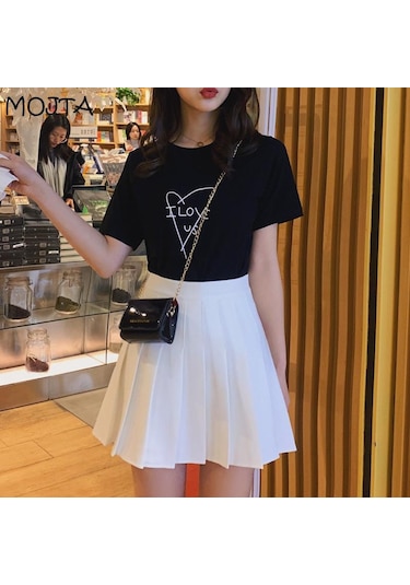 Yaz Kadın Pileli Etekler Bayan Mini Etekler Yüksek Bel Beyaz Siyah Etekler Tatlı Kız Etekler Siyah