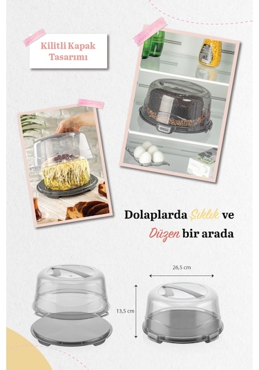 Meleni Home Kilitli Kapaklı Pasta Kek Börek Borcam Taşıma Ve Saklama Kabı