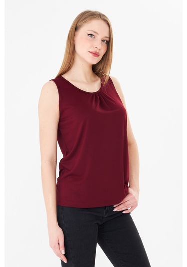 Sortie Collection Geniş Omuzlu Büzgülü Atlet Bordo