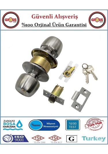 Otel Tipi Topuzlu Tokmaklı Oda Kapı Kilidi - Saten
