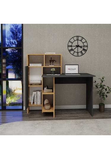 Arnetti Buğra Dolaplı Raflı Çalışma Bilgisayar Masası Antrasit Safirmeşe Antrasit - Safirmeşe