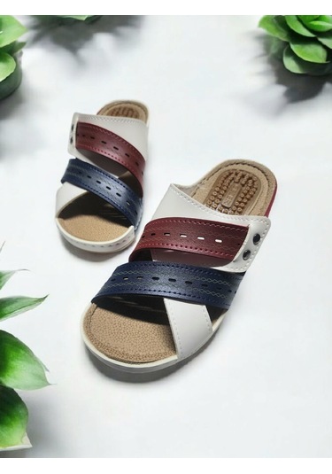 Kadın Topuk Dikeni Jelli Ev Dışarı Terlik Beyaz - Kırmızı - Lacivert