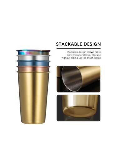 Mufunye 5'li Paslanmaz Çelik Bardak Seti - 500ml, Renkli, Taşınabilir, Her Yerde Kullanım İçin Çok Renkli