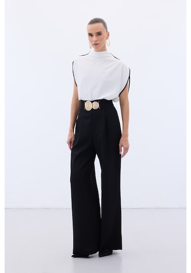 Sateen Aksesuarlı Pantolon - Siyah-136560 Siyah