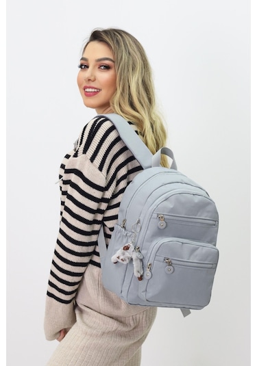Sevimli Peluş Figürlü Günlük Kadın Sırt Çantası Şık, Kullanışlı, Okula Ve Seyahate Uygun Gri