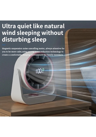Xuweiwei Beyaz Gümüş Sessiz 100 Seviyeli Sonsuz Tornado Masa Fanı 4000mah Şarj Edilebilir Pil Usb Şarj Akıllı Dijital Ekran Ev Ofis Kamp