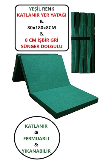 Katlanır Yer Yatağı Tek Kişilik Sünger Katlanır Yatak 80x180 Cm 8 Cm Gri Kalın Sünger Yeşil 80 x 180 x 8 CM