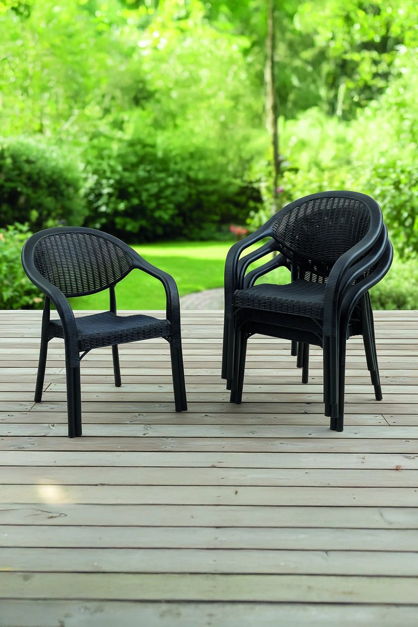Bamboo 4'lü Rattan Sandalye Siyah Siyah
