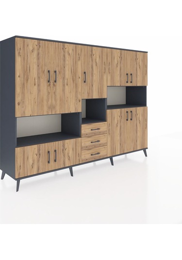 Hyperion Dolap 13 Raflı 3 Çekmeceli 9 Kapaklı 220x44x163 Antrasit Antrasit-çam