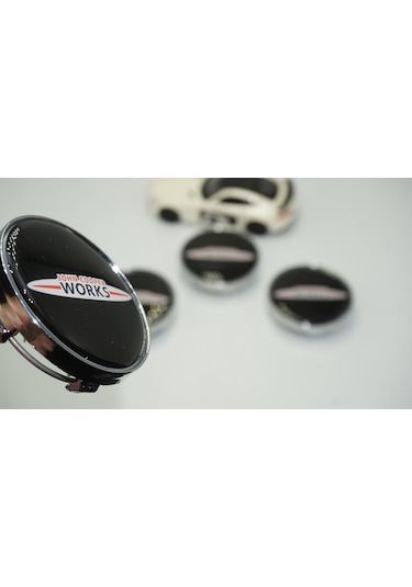 Mini John Cooper Works Logo Gümüş Siyah Jant Göbeği Kapak Seti