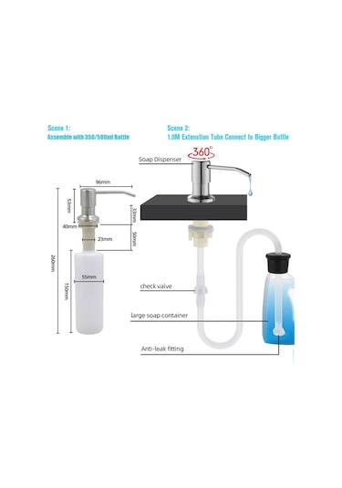 500ml Gümüş Set-500/350ml Mutfak Lavabo Sabunluk El Basın Sıvı Sabunluk Şişe Paslanmaz Çelik Bulaşık Sabunu Dispenseri Pompa Kafası