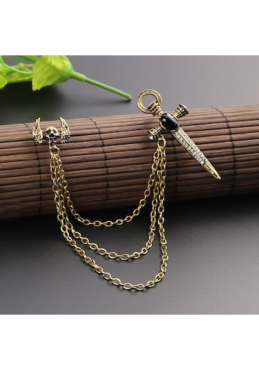 Suntek Antik Altın Kristal Çapraz Broş Zincir Erkek Düğün