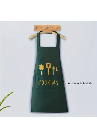 Awesomestore Koyu Yeşil Cep Detaylı 28.3x25.5 İnç Kafe Restoran Önlüğü Koyu Yeşil