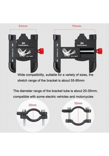 Ebitda Promend Sjj-297 Alüminyum Bisiklet Cep Telefonu Braketi, Titanyum Gümüş, Döndürme Ayarlanabilir, 360 Eksen, Geniş U Gümüş