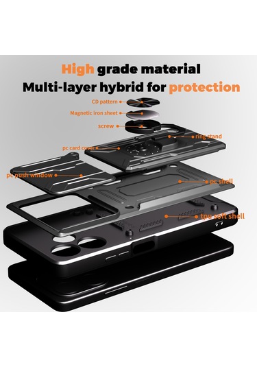 Oppo A5 Pro Pc Kılıfı + Tpu Destekli Telefon Arka Kapağı Ve Kamera Kaydırıcısı - Siyah Siyah