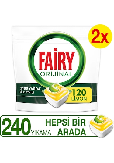 Fairy Hepsi Bir Arada Limon Kokulu Bulaşık Makinesi Deterjanı 2 x 120 Tablet