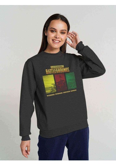 Pubg Winner Chicken Dinner Baskılı Füme Antrasit Kadın Sweatshir