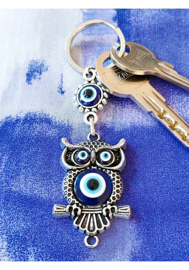 Moncuk Design Baykuş Şekilli Üzeri Cam Göz Süslemeli İnce İşlemeli Metal Anahtarlık