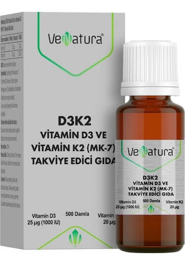 Venatura Vitamin D3 K2 Menakuinon 7 Takviye Edici Gıda 20 ML