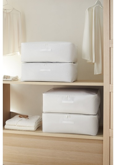 Home Wave 4'lü Büyük Boy Gri Pötikare Baza Altı Hurç Set 62 x 46 x 22 cm