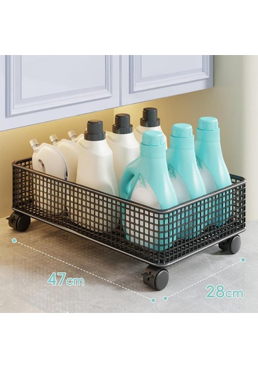 Suntek Lavabo Altı Düzenleyici 1 Katlı Tekerlekli Depolama Siyah