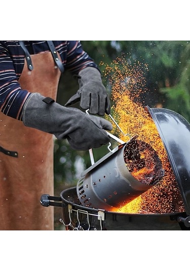 Willowhaven Siyah Gri Dayanıklı Deri Bbq Eldiveni Isıya Dayanıklı Isırmaya Karşı