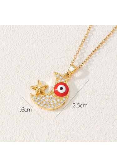 Takı: Titanyum Çelik Köprücük Kimi Zinciri, Renkli Zirkon Taşlı Göz Pandantif, Şeytan Gözü Kolye Altın Roze Çok Renkli