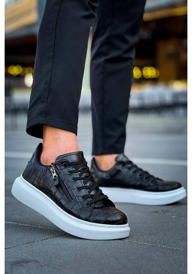Siyah Fermuar Ve Bağcıklı Günlük Erkek Ayakkabısı Siyah