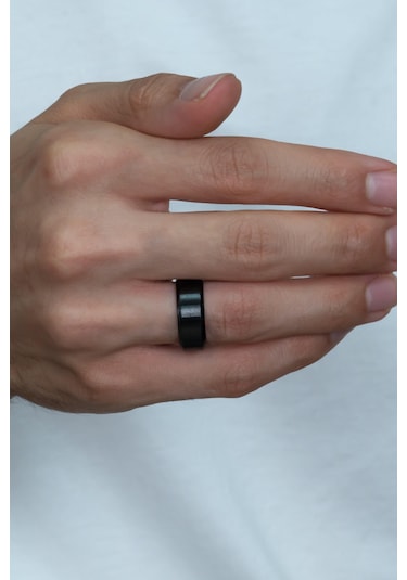 8 Mm Köşeli Düz Model Unisex Kadın Erkek Çelik Alyans Yüzük Cl31 Siyah