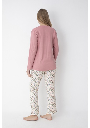 Pembe Pembe Desenli Uzun Kol Pijama Takımı Pembe
