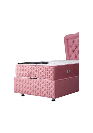 Setaymobilya Baza, Camelli Pembe Tek Kişilik Baza + Başlık + Ortopedik Yatak