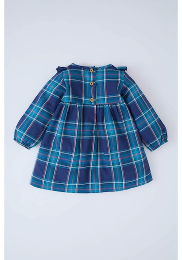 DeFacto Kız Bebek Kareli Uzun Kollu Flanel Elbise D7427A524WNNV256 Lacivert