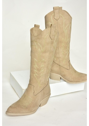 Fox Shoes T404401202 Ten Süet Kovboy Model Kadın Çizme Ten-Süet