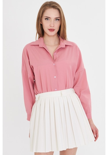 Armonika Kadın Açık Pembe Oversize Uzun Basic Gömlek Arm-22y001118