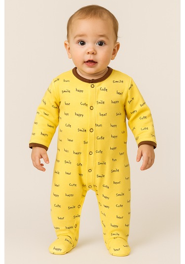 Mıdırık Desenli %100 Pamuklu Çıtçıtlı Uzun Kollu Bebek Tulum 001