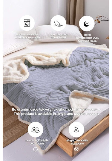 Sherpa Tv Battaniye Tek Kişilik Çizgili Yumuşak Peluş Wellsoft Yatak Örtüsü Gri