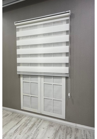 Zebra Stor Perde Geniş Plise Güneşlik Perde Beyaz Beyaz