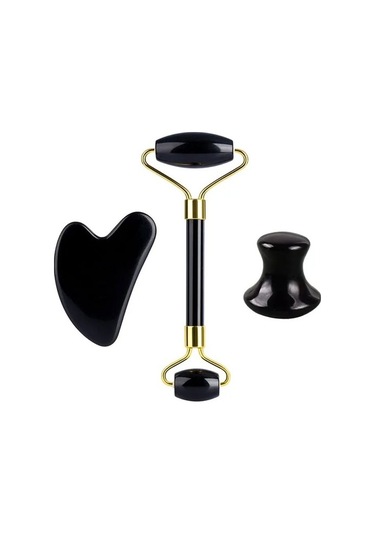 H Tipi Doğal Obsidyen Yüz Masajı Rulosu Gua Sha Kazıyıcı Seti Guaj Taşı Yüz Yeşim Rulo Masajı Guaj Kazıyıcı Yüz Masajı 2pupcı Çok Renkli