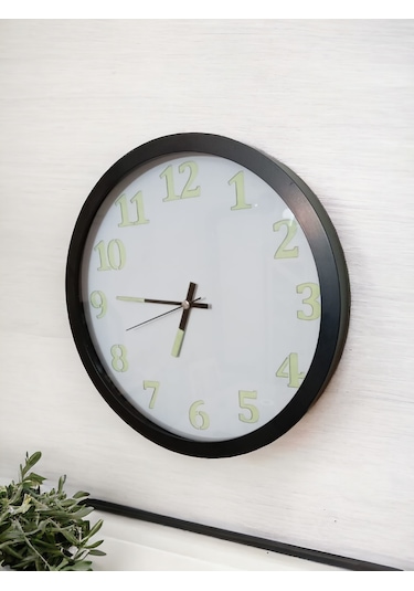 Fosforlu Gece Karanlıkta 5 Saat Parlayan Duvar Saati Çap 30 Cm Beyaz