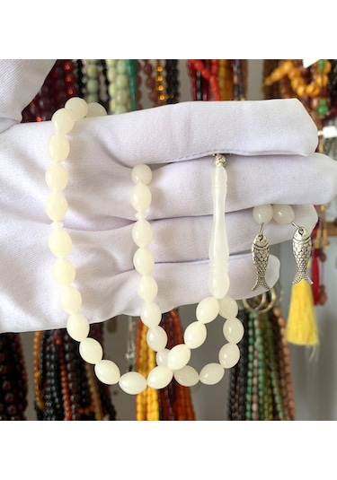 Tesbihci Kırık Beyaz Beyzi Model Sıkma Toz Kehribar