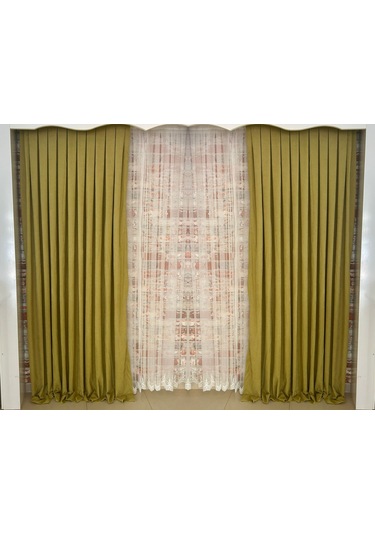 Açık Fıstık Yeşili Renk Fon Kadife Perde Çift Kanat 1/3 Sık Pileli Dikim V-18 Açık Fıstık Yeşili