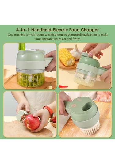 Sebze Doğrayıcı 4'ü 1 Arada El Elektrikli Gıda Doğrayıcı Yeşil Yeşil