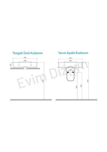 Aqua Bagno Plan Seramik Tezgah Üstü Kare Çanak Lavabo 55 x 45 CM